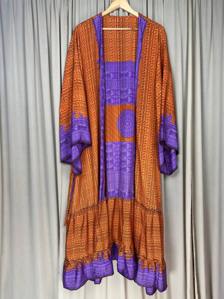 Recycle Silk Kimono Flowy Gown House Robe Boho Beach Coverup for wholesale by The Eastern Loom