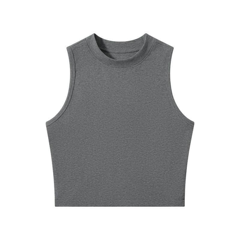 HIDDENBRAND - Wholesale Tank Top - Women's - Basic Essential cotton high neck crop fitted tank top4
