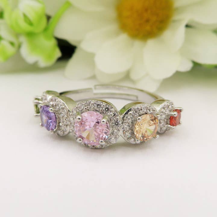 Daemon srls - Wholesale Multi-Stone Ring - EMMA RAINBOW - Anello regolabile in Cubic Zirconia