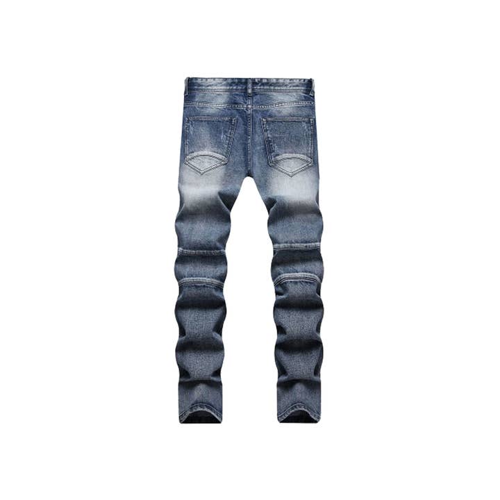 Blue Men's Zippers Biker Denim Jeans for wholesale on Faire