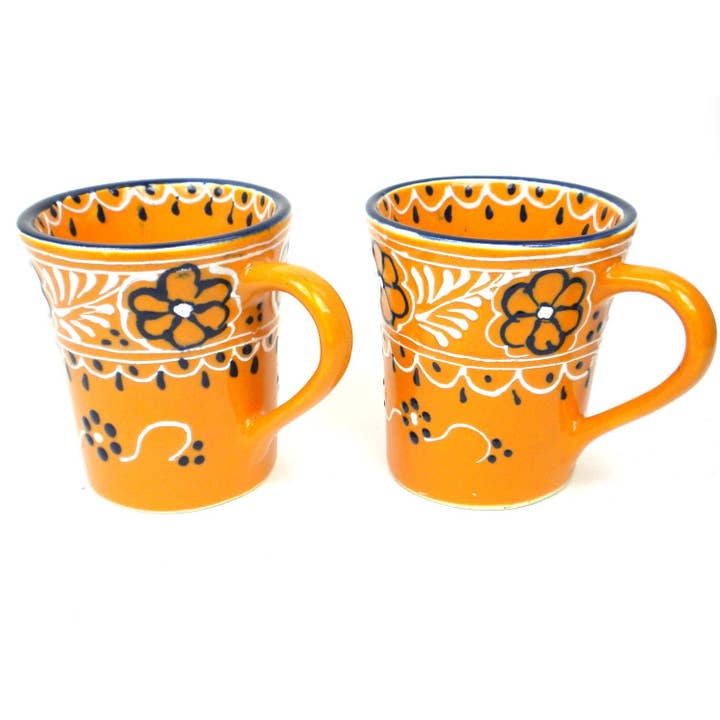Global Crafts - Wholesale Coffee Mug - Encantada Handmade Pottery Set of 2 Mugs, Mango