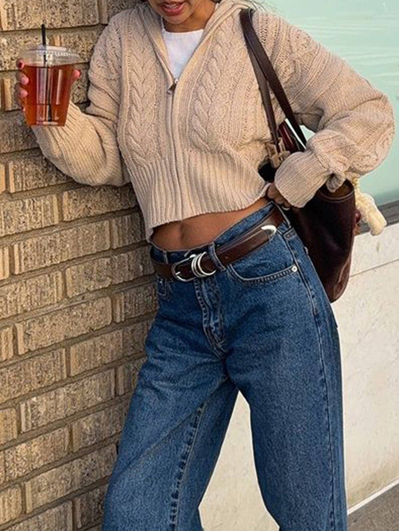 Suhkasana - Venta al por mayor Sudadera con capucha - Mujer - Chaqueta con capucha de punto sólido para mujer, suéter corto de manga larga con cremallera.11