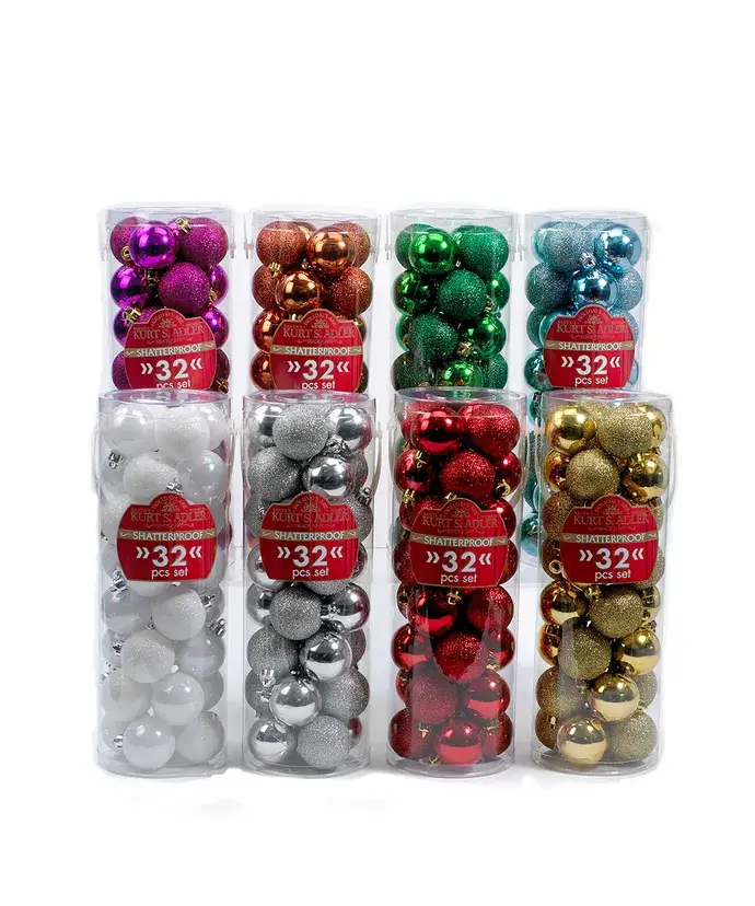 Kurt S. Adler, Inc. - Wholesale Ornament - 50MM SHATTERPROOF SHINY+GLITTER BALL 32P 12A0