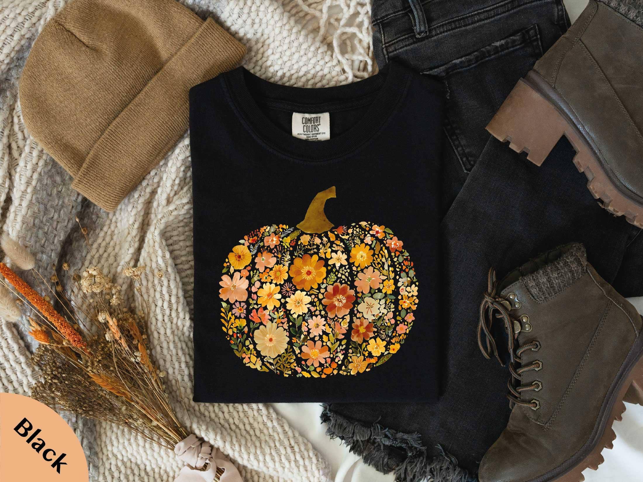 Glaime - Vente T-shirt à imprimés – unisexe - T-shirt Confort Couleurs Citrouille Fleurs, Sweat-shirt Citrouille2