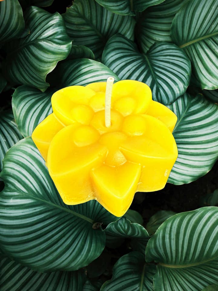 Beeswax Lotus Flower Pillar Candle Handmade – Gold for wholesale by BEE HEALTHY CANDLES