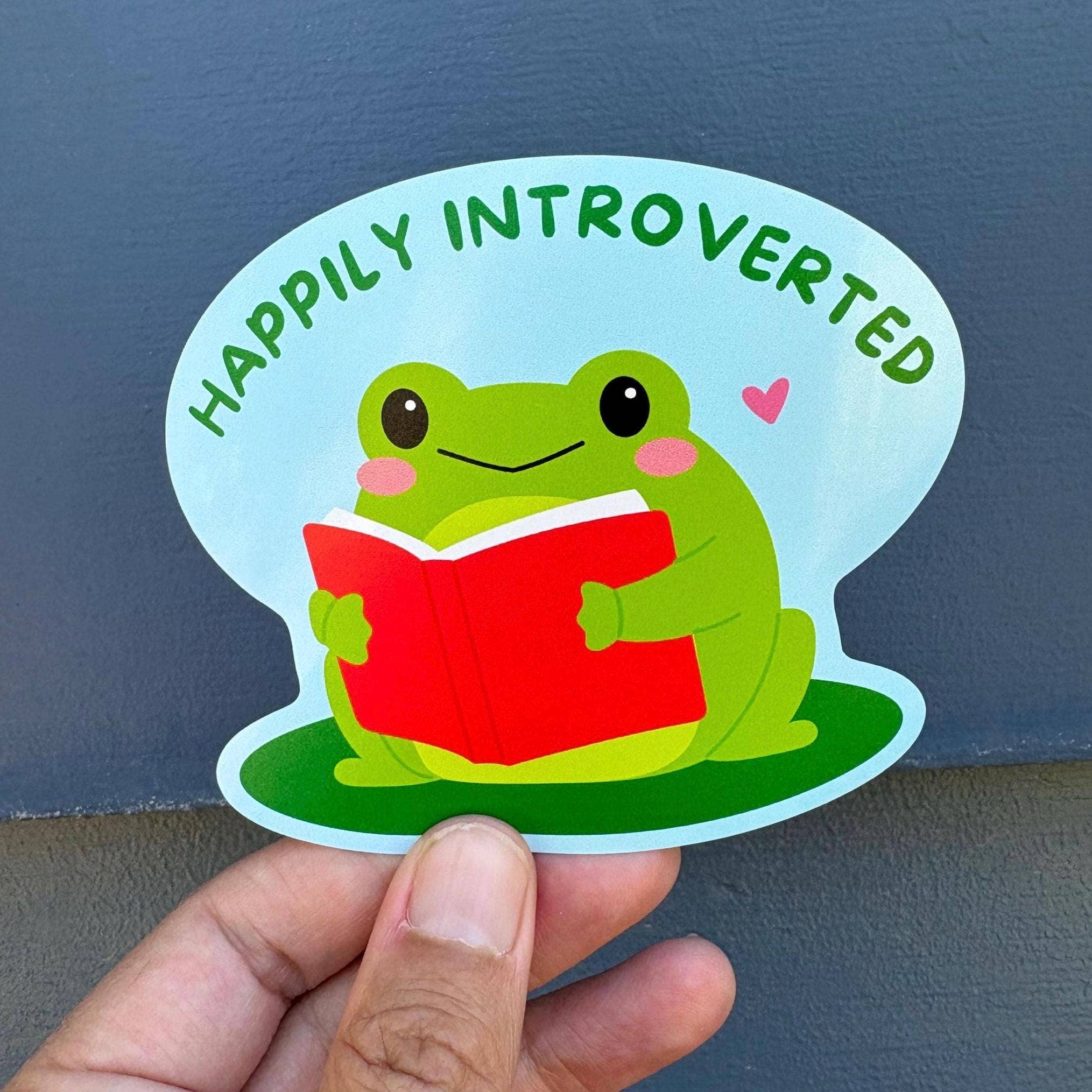 Anna Liz Heart Designs - Wholesale Sticker - Cute Frog Vinyl Waterproof Sticker - 'Happily Introverted'