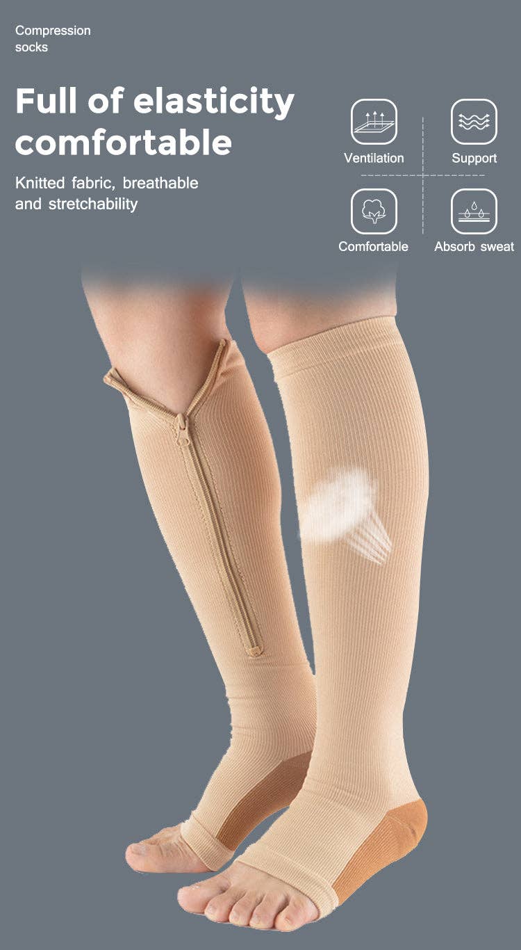 VIGOR - Wholesale Socks - Unisex - Zipper Compression Socks, Calf Knee High, Open Toe Support13