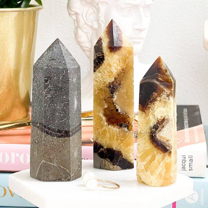 SEPTARIAN DRAGON STONE | Septarian Point | Septarian Tower | Healing Crystals and Stones | Root Chakra | Polished Septarian Obelisk for wholesale by Yellow Tree Company