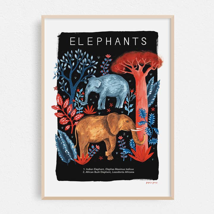 Elephants Natural History Artists Print Wall Art for wholesale by Papio Press