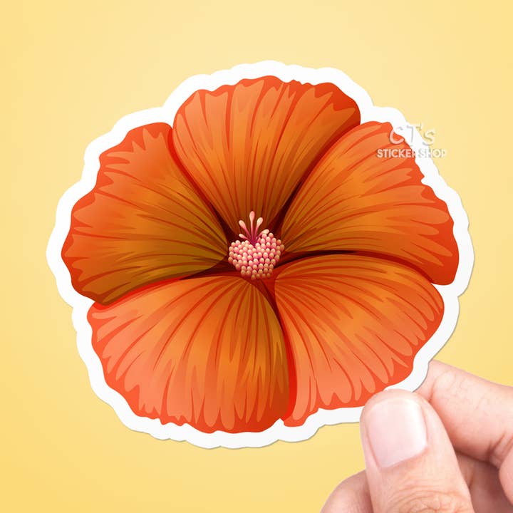 Orange Hibiscus Sticker Vinyl Decal for wholesale by CJ's Sticker Shop