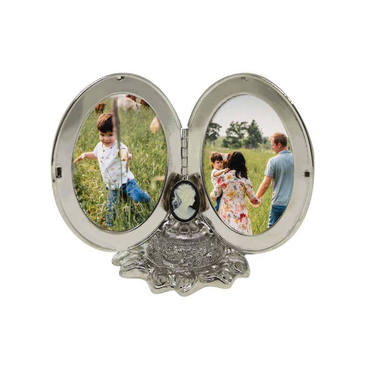 1928 Jewelry Black Cameo Floral Oval Double Photo Locket Frame for wholesale by 1928 Jewelry
