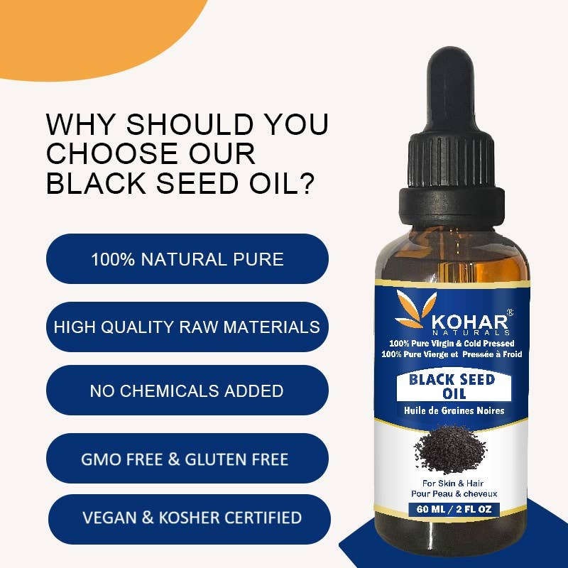 KOHAR NATURALS - Vente Huile pour le bain/corps - Huile de graines noires 100 % pure pressée à froid biologique USDA. 60 ml2