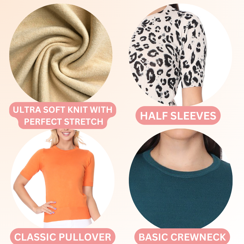 Mak – Engroshandel Strikket top - Dame – Halv-ærmet Crewneck Letvægts blød pullover Tee MK3664Y78