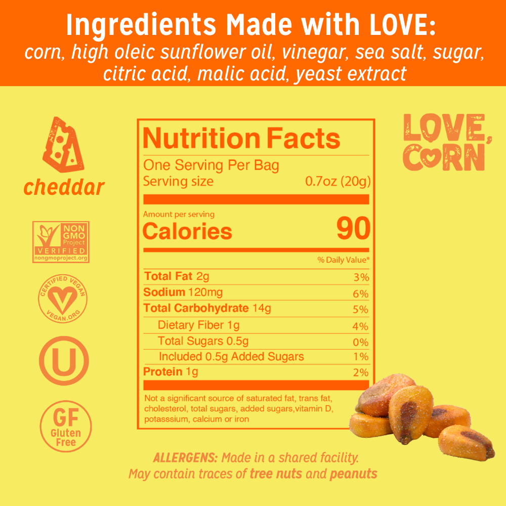 LOVE CORN - Wholesale Puffed Snack - LOVE CORN Cheddar Multipack 0.7oz x 20 Bags3