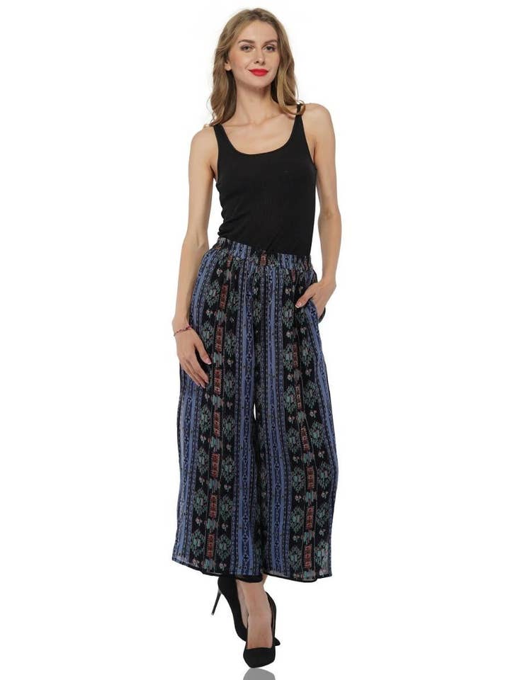 America & Beyond - Wholesale Pants - Women's - Dusk Blue Boho Lounge Pants - Blue