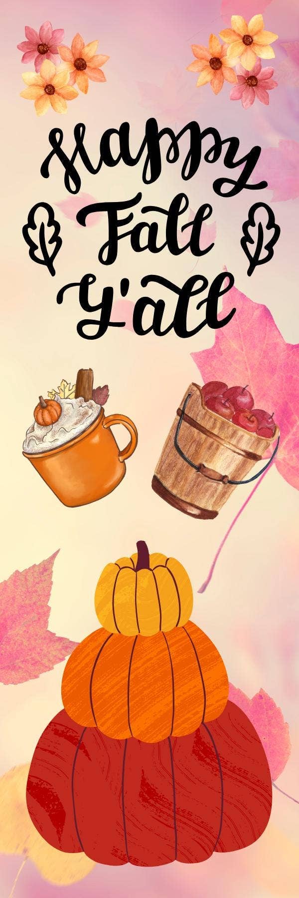 Autumnmist Boutique - Wholesale Bookmark - Happy Fall Y'All Laminated Bookmark: Pumpkins, Apples2