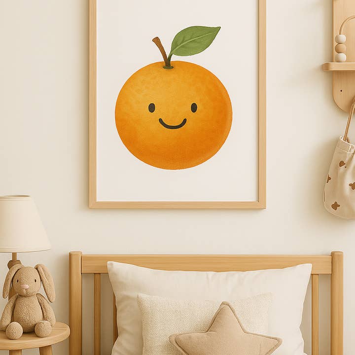 Watercolour Happy Orange Fruit Nursery Children's Room Wall Decor Print for wholesale by WinsterCreations™
