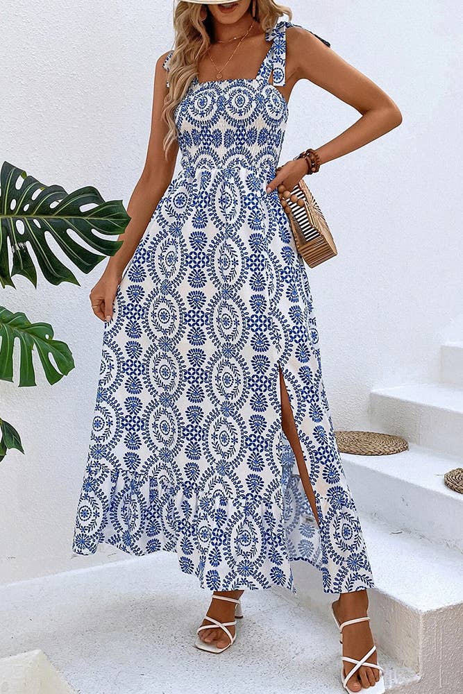 Comely Fashion - Vente Robe – femme - Robe à bretelles fendues imprimée tendance3