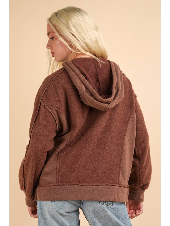 VERY J - Wholesale Knit Top - Women's - NT11737-Mineral Washed Oversized Casual Hoodie Knit Top