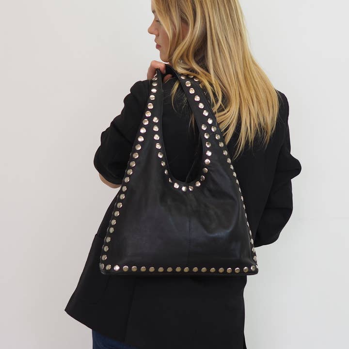 Cadelle Leather - Wholesale Shoulder bag – women's - Jenna Studded Hobo | Black1