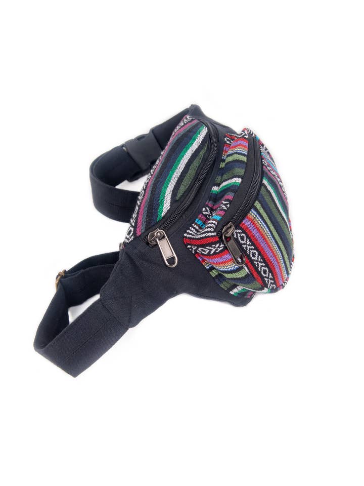 Black Stylish Cotton Strip Fanny Pack for wholesale by Earth Divas