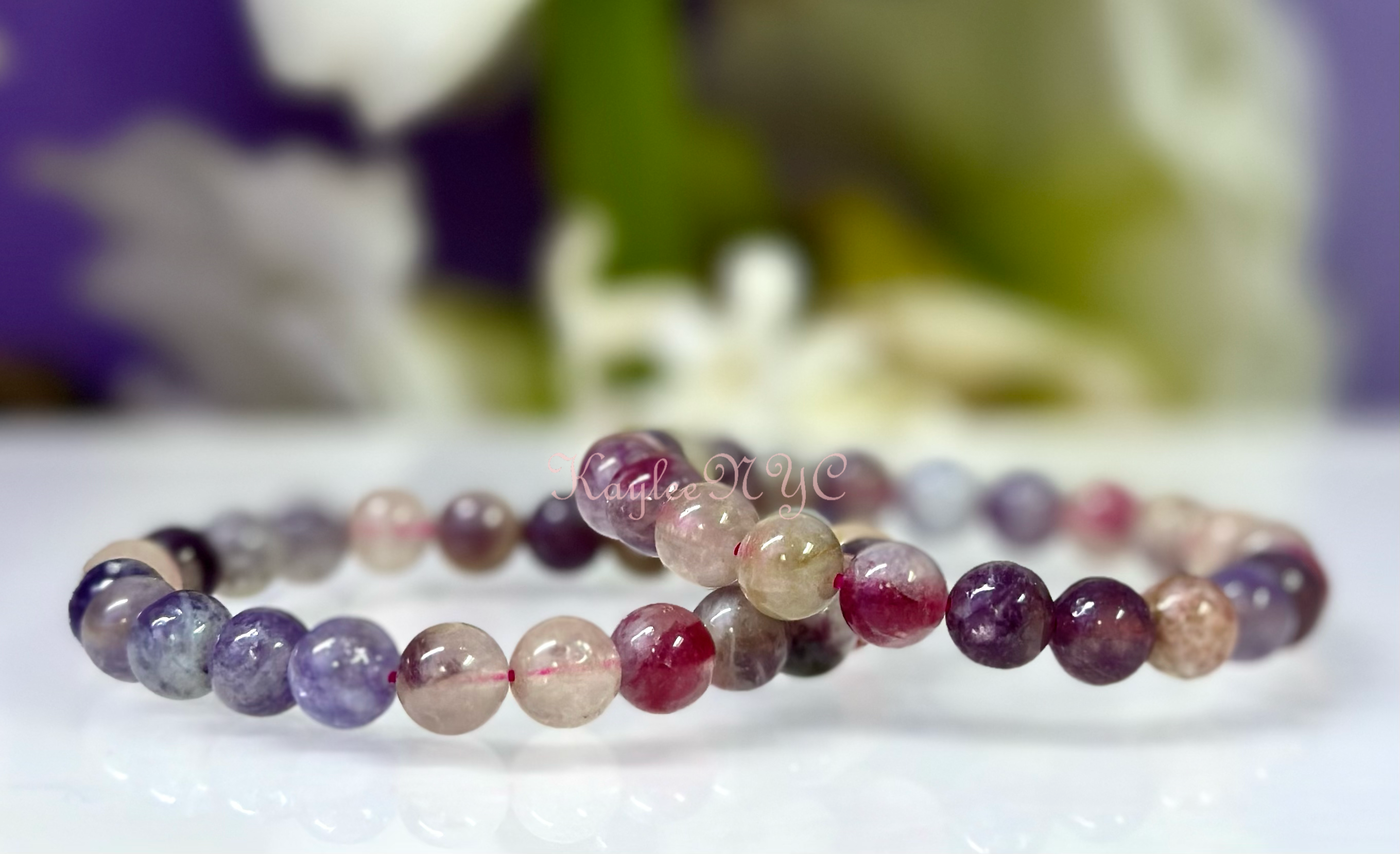 KayleeNYC - Wholesale Beaded Bracelet - 8mm Natural Unicorn Stone 7.5” Crystal Stretch Bracelet3