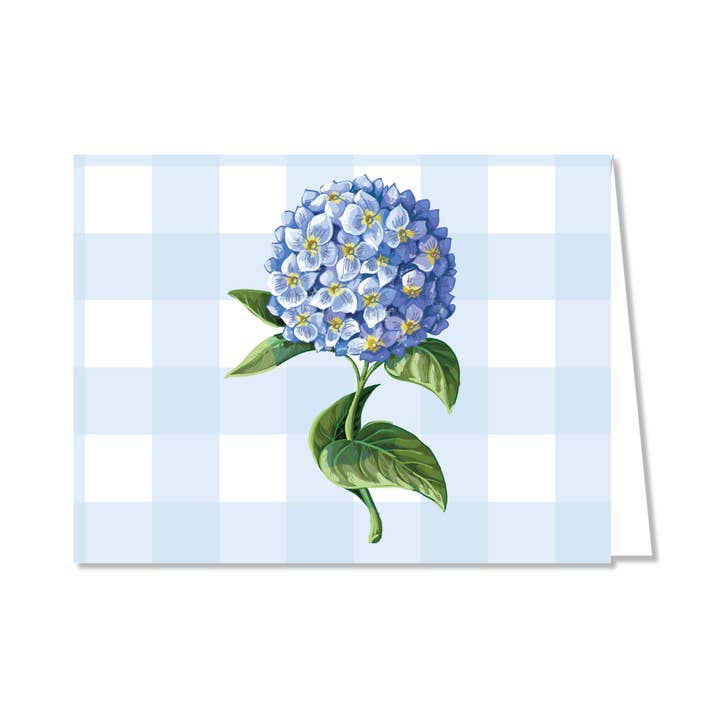CAROLINA GINGHAM + BLAUE HORTENSIE GEFALTETE NOTIZKARTEN | STUDIO LAGER für den Großhandel von B. ROWE & CO.