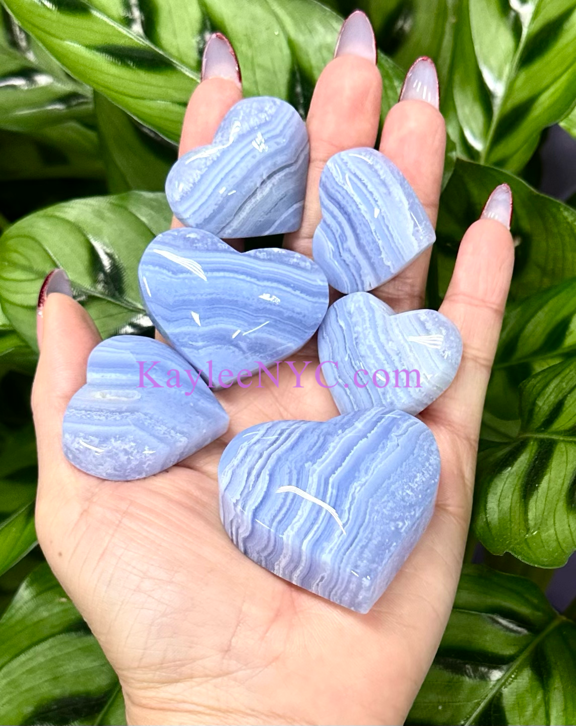 KayleeNYC - Wholesale Spiritual Stone/Crystal - 1 lb Natural Blue Lace Agate Crystal Heart Healing Energy3
