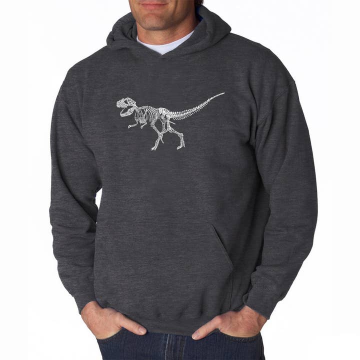 LA Pop Art - Vendita all'ingrosso Felpa con cappuccio - Uomo - Felpa con cappuccio da uomo Word Art - Dinosaur T-Rex Skeleton