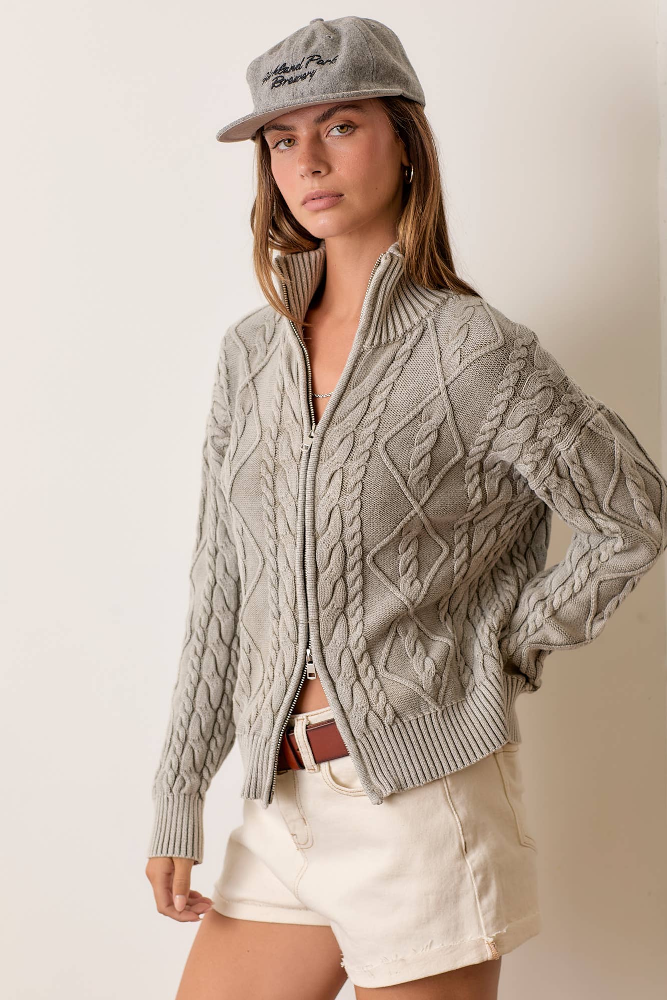 Promise LA - Wholesale Knit Sweater - Women's - Vintage vibe washed two way zip-up sweater15