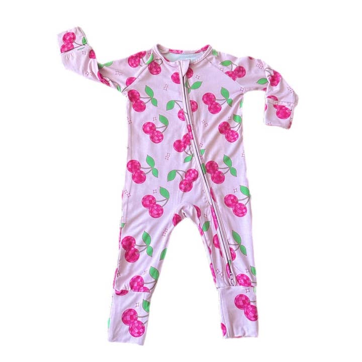 CHERRY DISCO ZIP UP BAMBOO JAMMIE for wholesale by Tyed ‘N Knots