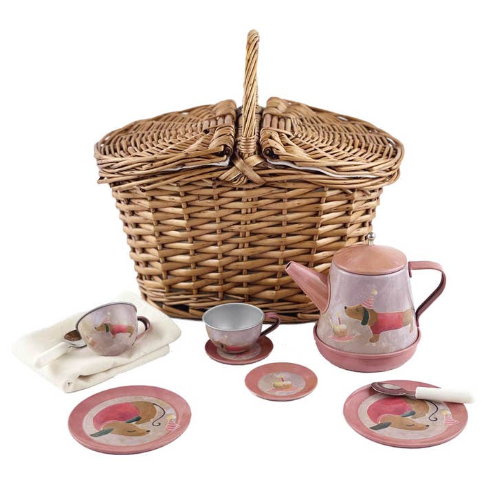 Egmont - Wholesale Toy Feeding Set - Kids - Musical Dog Tin Tea Set In A Basket