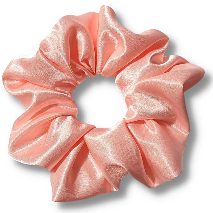 SOFT PEACH SATIN SCRUNCHIE HAIR TIE for wholesale by Blush Pop Creations