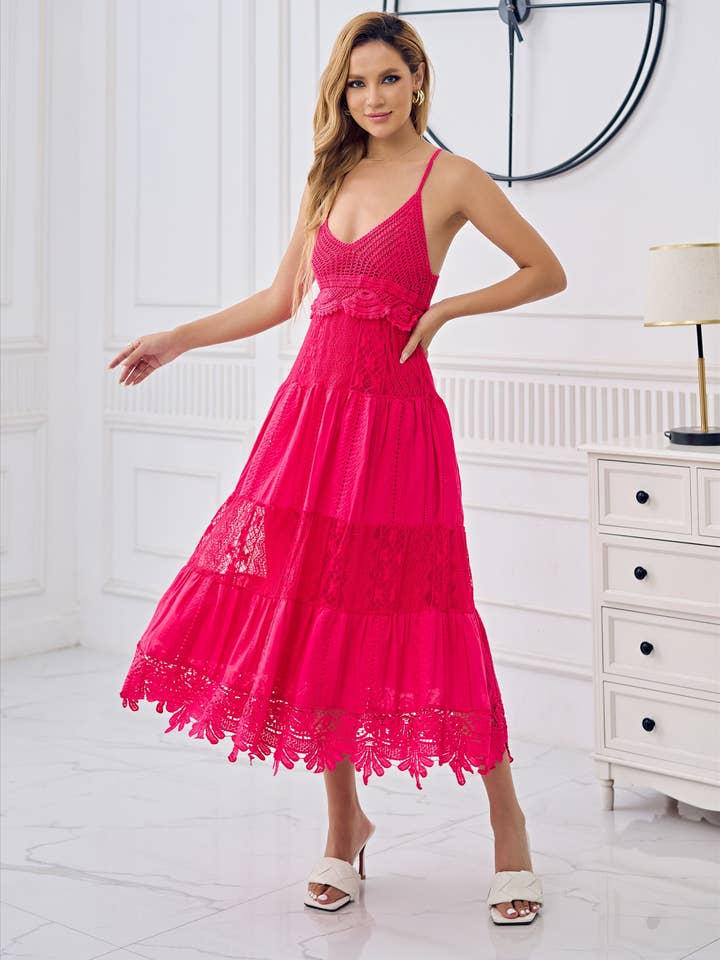 Boho Beach Hollow-out Floral Lace Resort Dress-ALD026 for wholesale by ADDCONFDT INC