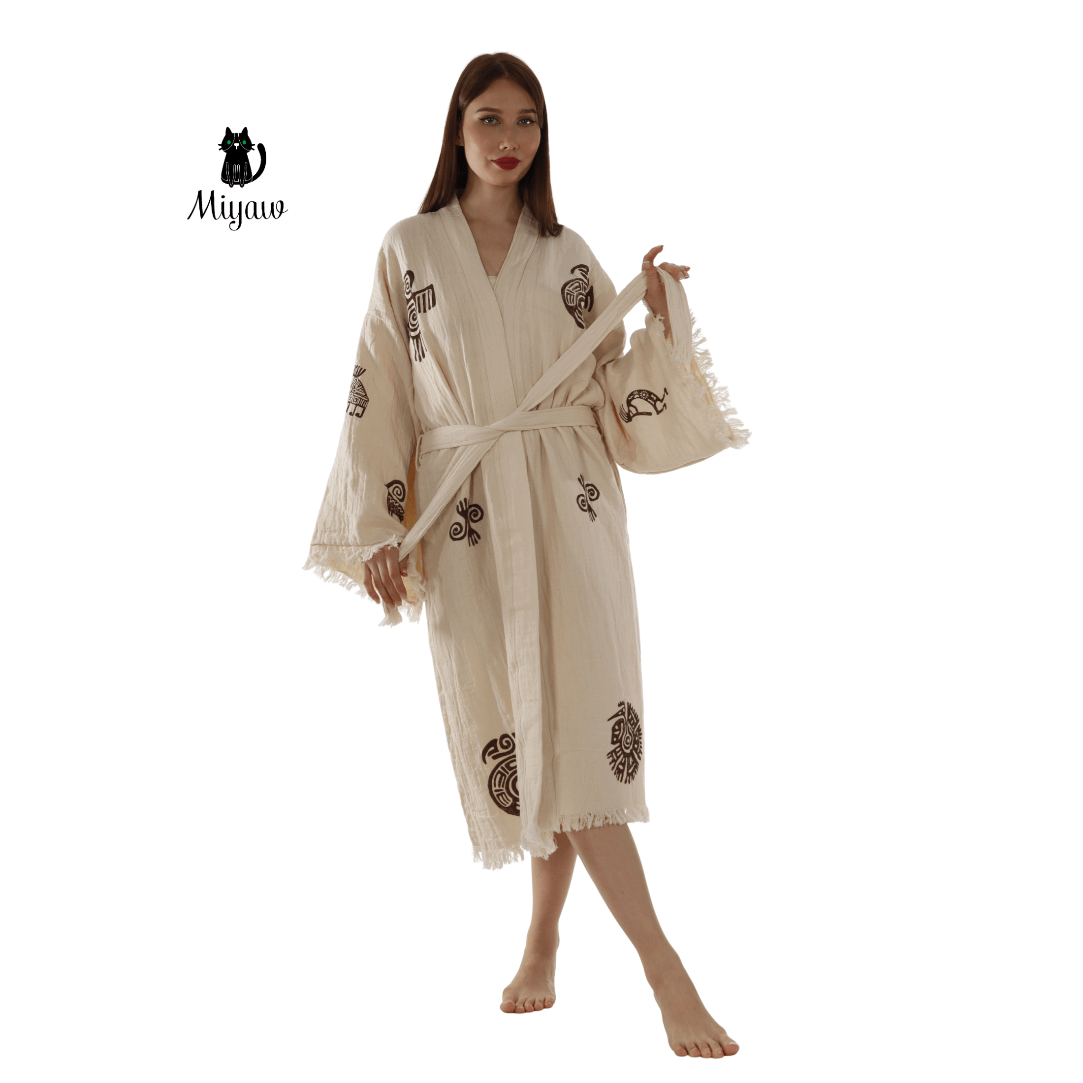 Beige Azteekse Badjas – Lange Lichte Pluche Fleece Badjas Vrouwen voor groothandel op Faire2