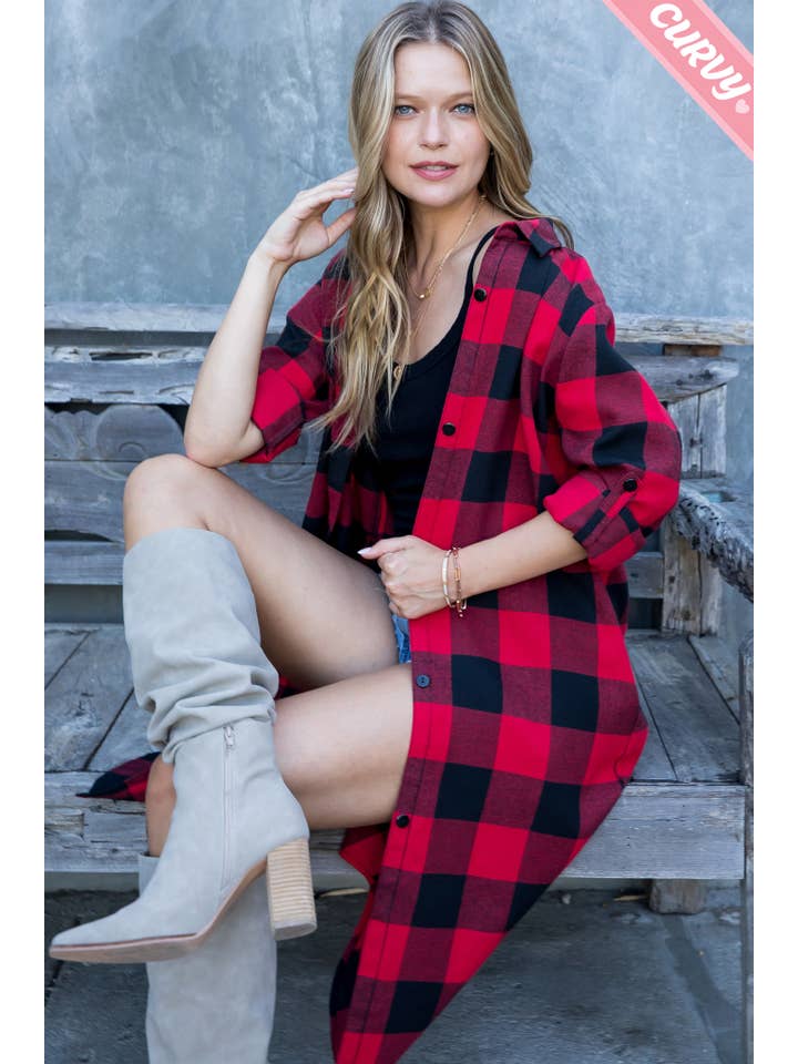 Sweet Lovely by Jen - Wholesale Button Down Shirt - Women's - SW2012PL PLAID BUTTON UP LONG SHIRT12