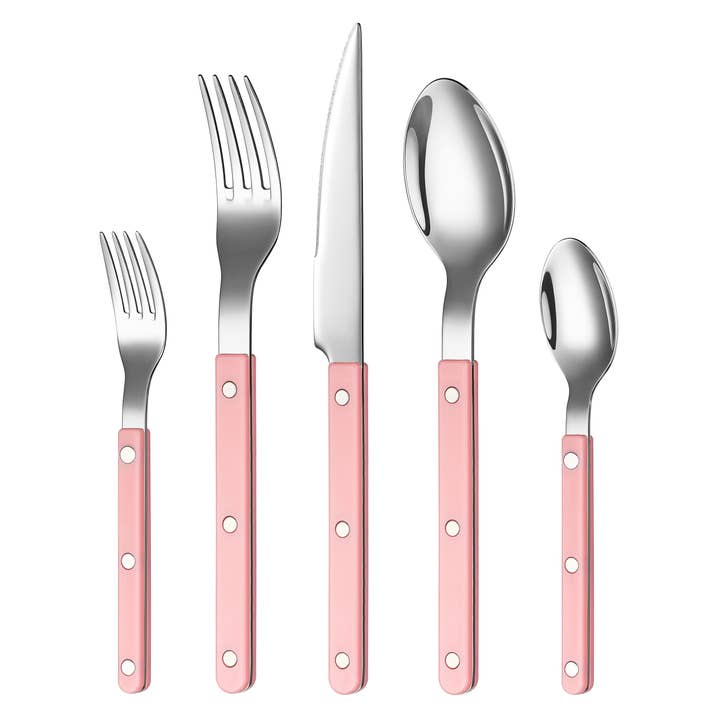The Wine Savant /  Khen Glassware - Wholesale Flatware Set - Khen Pink Cutlery Set of 20 – 18/8 Stainless Steel Flatware0