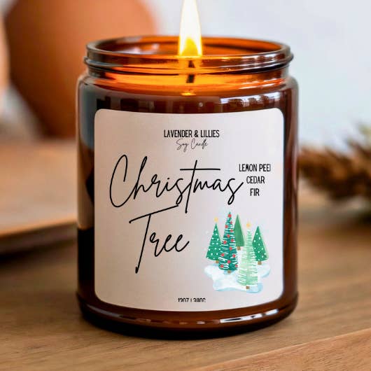 Árbol de Navidad - Vela de Soja - 12oz Vidrio Ámbar para venta al por mayor de Lavender & Lillies