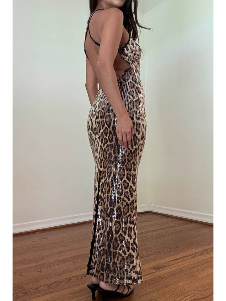 LEOPARD Sequins Scoop Neck Mini Dress for wholesale on Faire