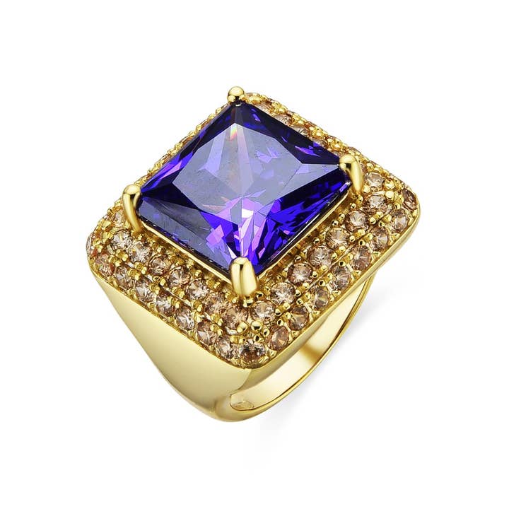 Luxenter - Wholesale Cocktail/Statement Ring - Anillo Luxenter de Plata de Ley 925 y Circonita Champagne acabado oro 18k - Hysepth