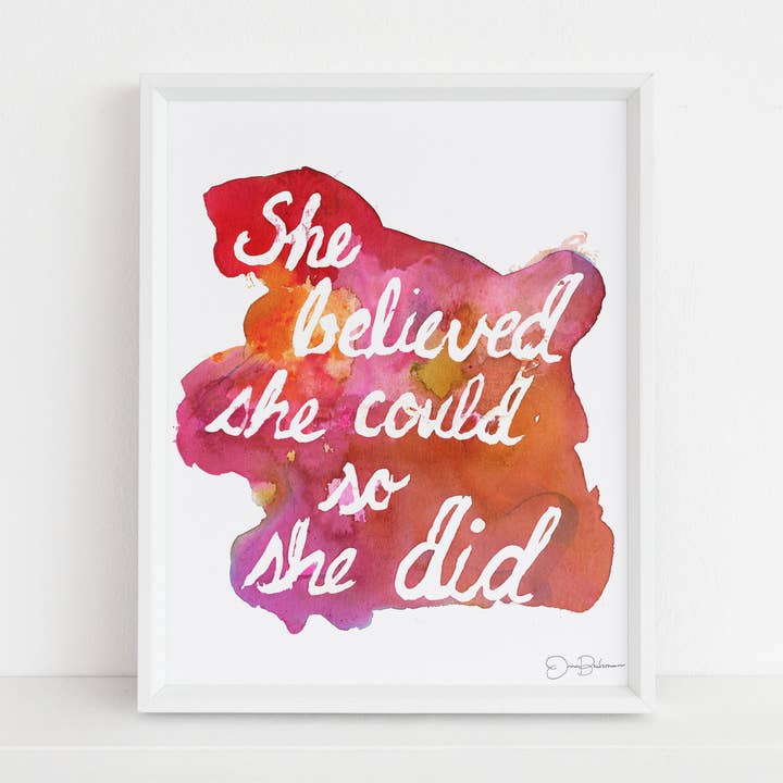 "She Believed" Watercolor Inspirational Quote Print for wholesale by Jess Buhman Art
