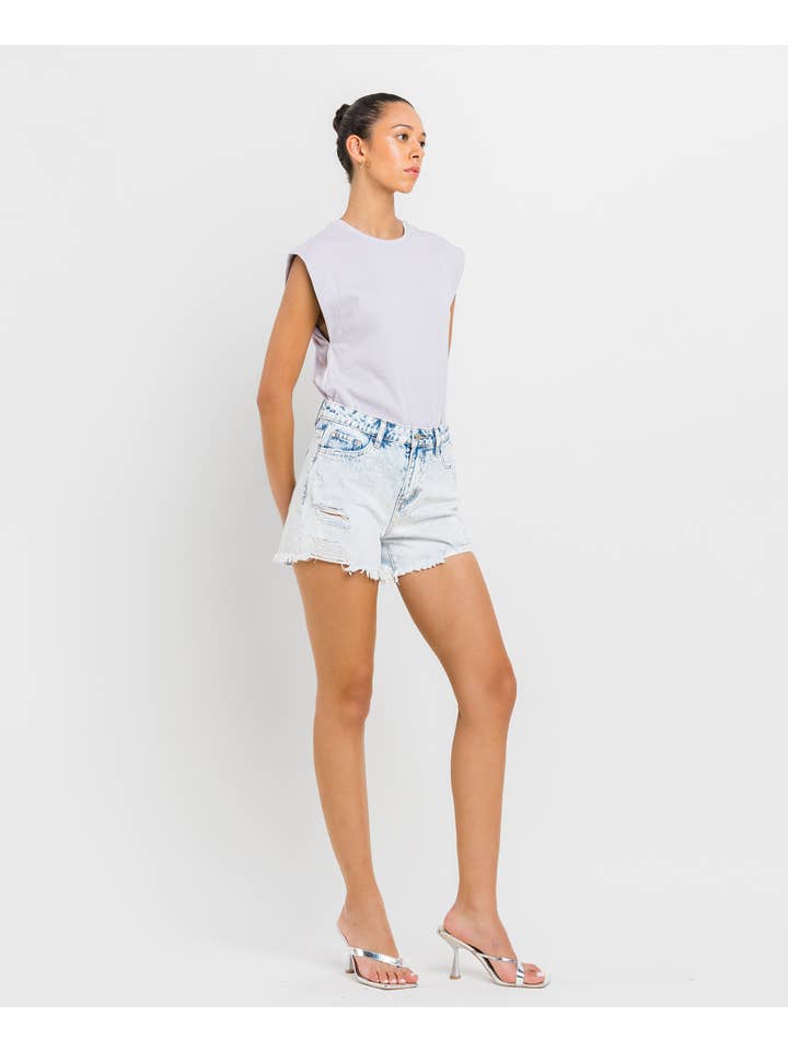 MIRACULOUS HIGH RISE DISTRESSED SHORTS V2810 for wholesale on Faire
