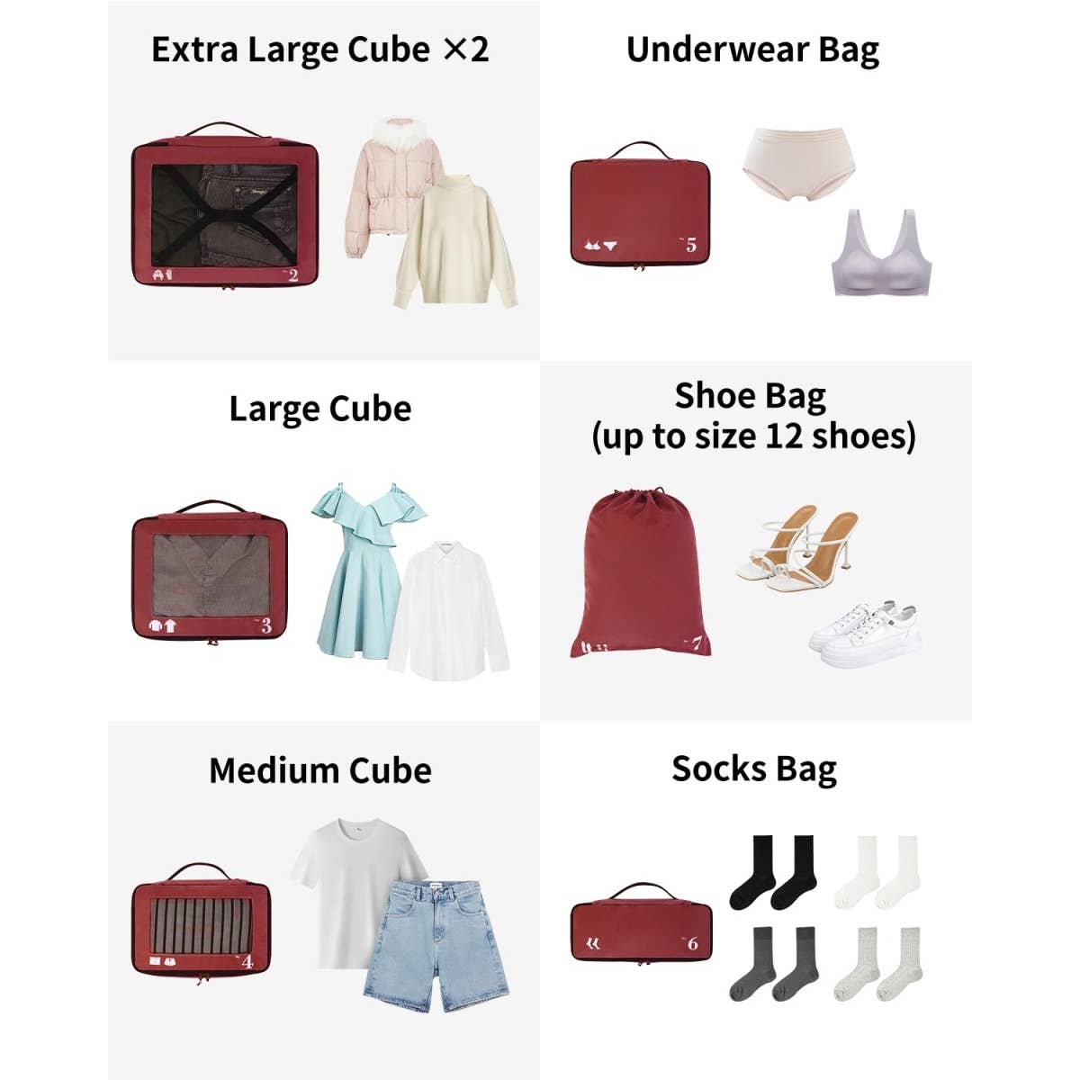 wandf – wholesale Packningskub – 7-delat set tåliga resväskorganisatörer med packpåsar55
