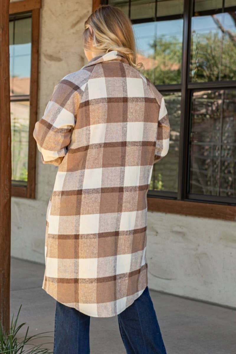 DESHENG ENTERPRISE – Großhandel Mantel - Damen – KARIERTER FLANELLMANTEL, JACKE, BRAUN2