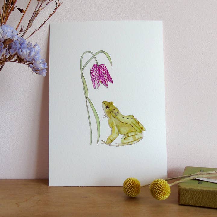 Frog and Fritillary A5 Giclée Fine Art Print for wholesale by Littlebirdy Designs