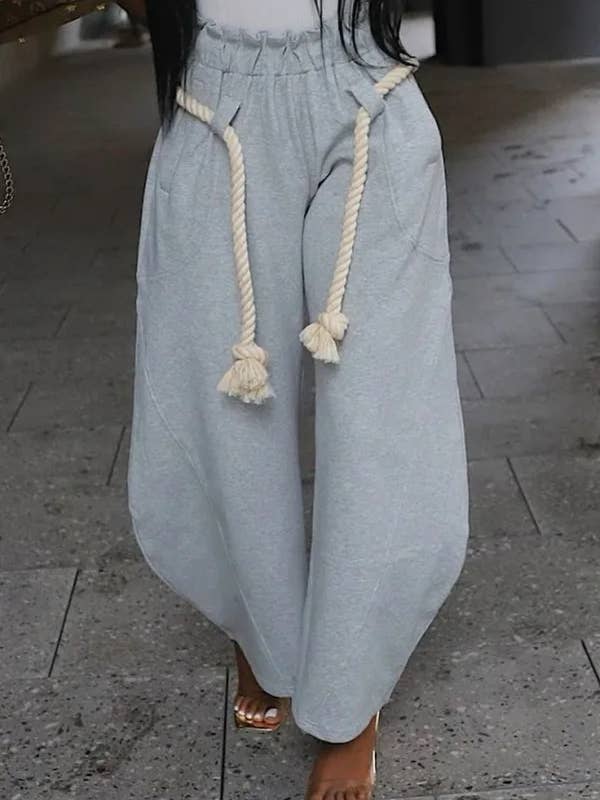 High Waist Fleece Baggy Pant With Rope Waist Tie for wholesale by BJ's Closets