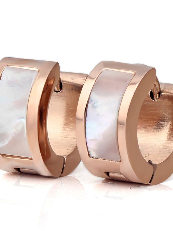 Shell Stainless Steel Hoop Earrings E4799 for wholesale by Ole