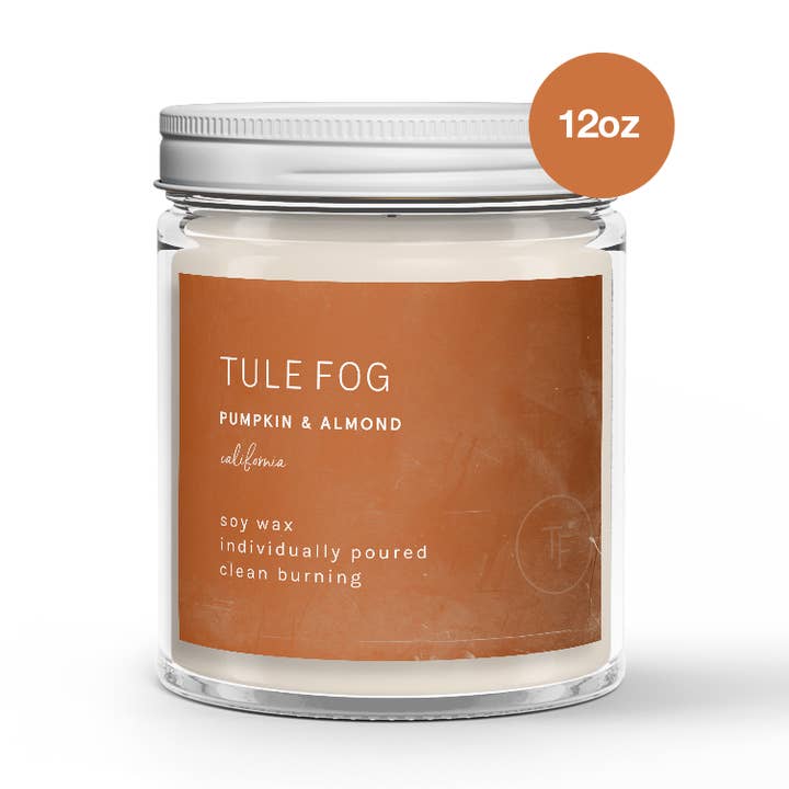 Pumpkin + Almond Soy Candle 12oz for wholesale by Tule Fog Candles