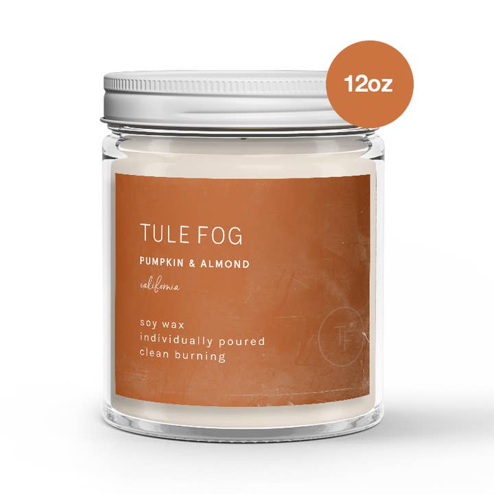 Bougie de soja citrouille+amandes 12oz pour la vente par Tule Fog Candles