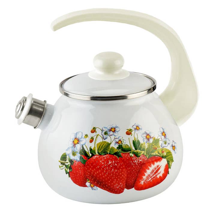 STP - Wholesale Tea Pot - Enamel Kettle with Whistle Strawberry 2.7-qt